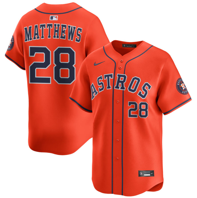 Men's Houston Astros #28 Brice Matthews Orange 2025 Alternate Limited Stitched Baseball Jersey